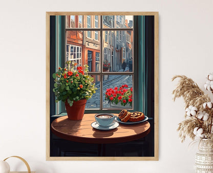 Affiche Fika Suédoise : Scène Chaleureuse de Café au Fenêtre
