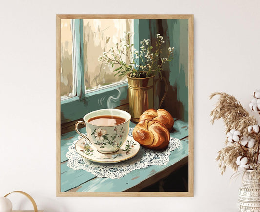 Affiche Fika Vintage – Poster Art Cozy avec Tasse et Gâteaux aux Cardamomes
