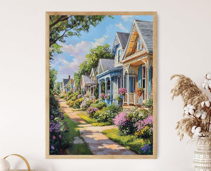 Affiche Martha's Vineyard – Poster des maisons en pain d'épices et jardins