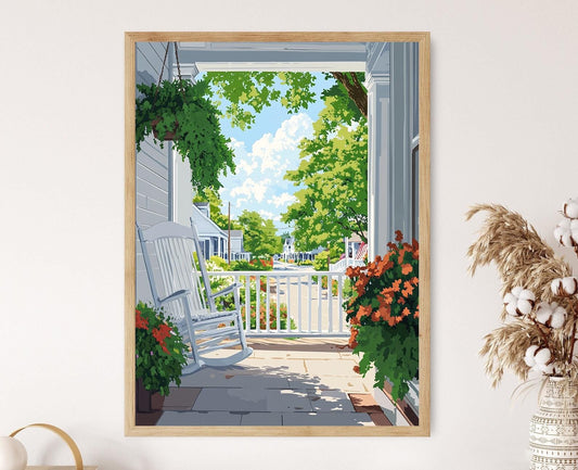 Affiche Nantucket – Illustration de porche, art mural de l'île du Massachusetts