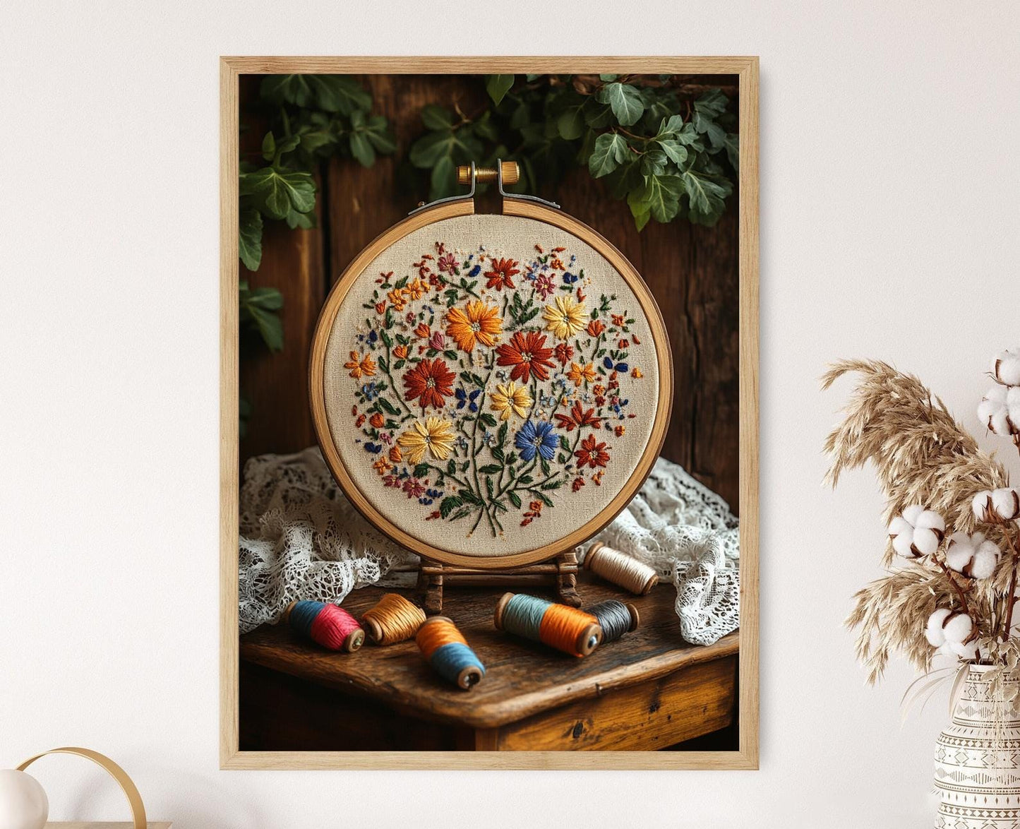 Affiche Kalocsa Hongroise – Poster Art de Broderie en Cerceau Bois