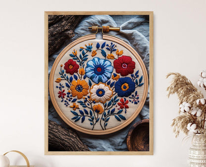 Affiche Broderie Slovaque – Poster Art en Cerceau Bois Décor Folk