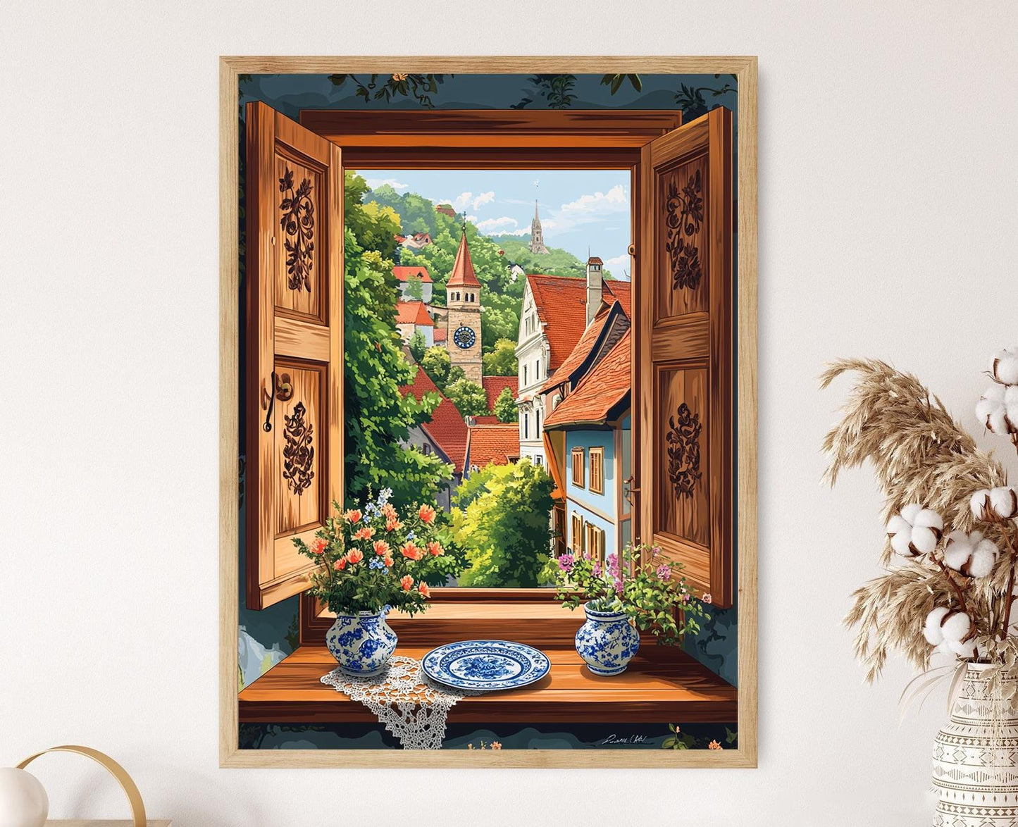 Affiche Sighișoara – Illustration en bois, vue médiévale roumaine