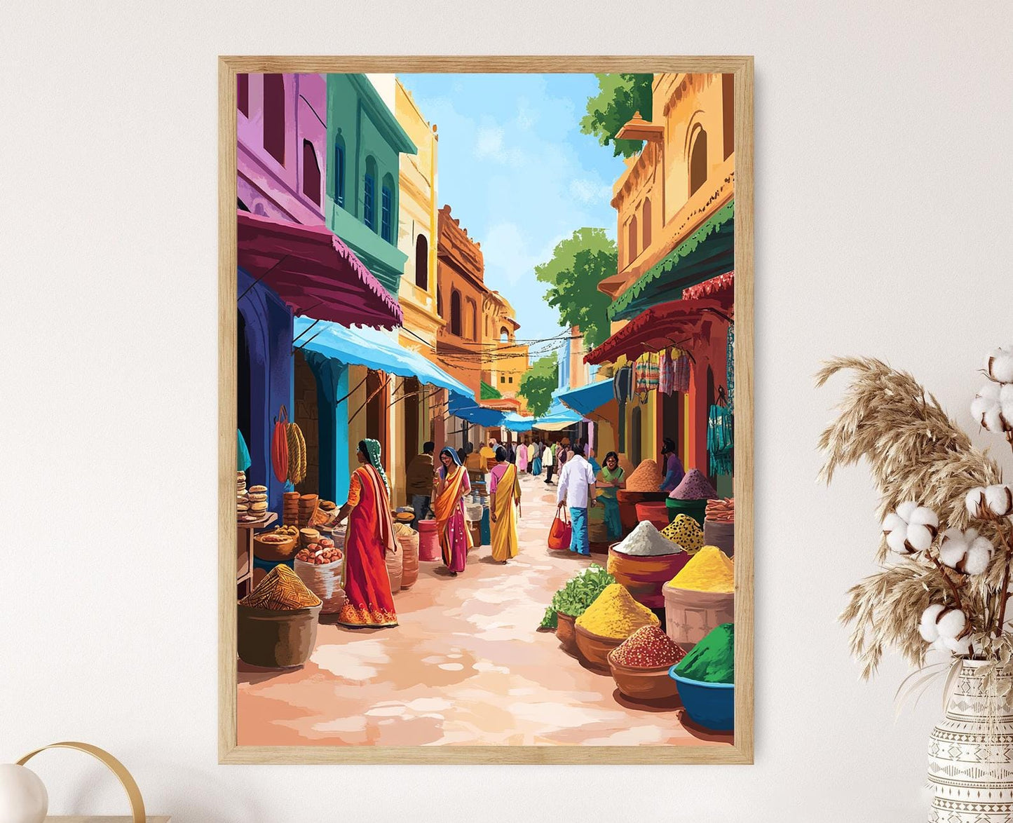 Affiche Marché aux Épices de New Delhi – Poster Art Indien Élégant