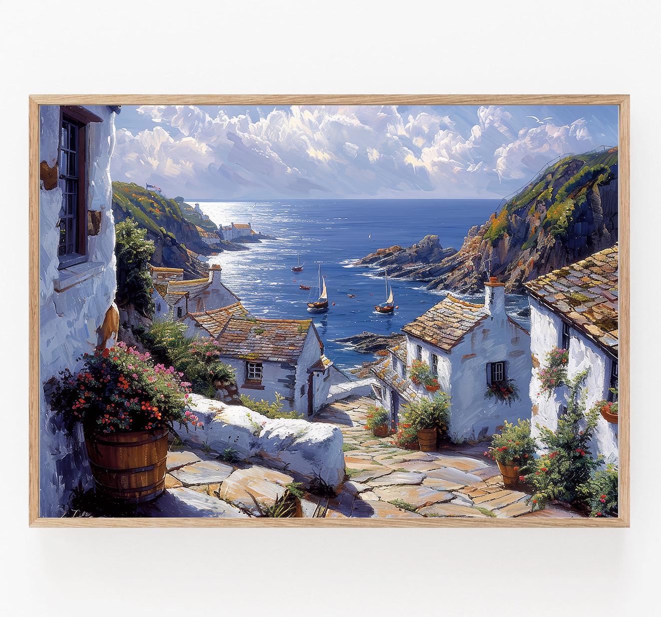 Affiche Côtière Polperro – Poster Art Coloré de Port Anglais