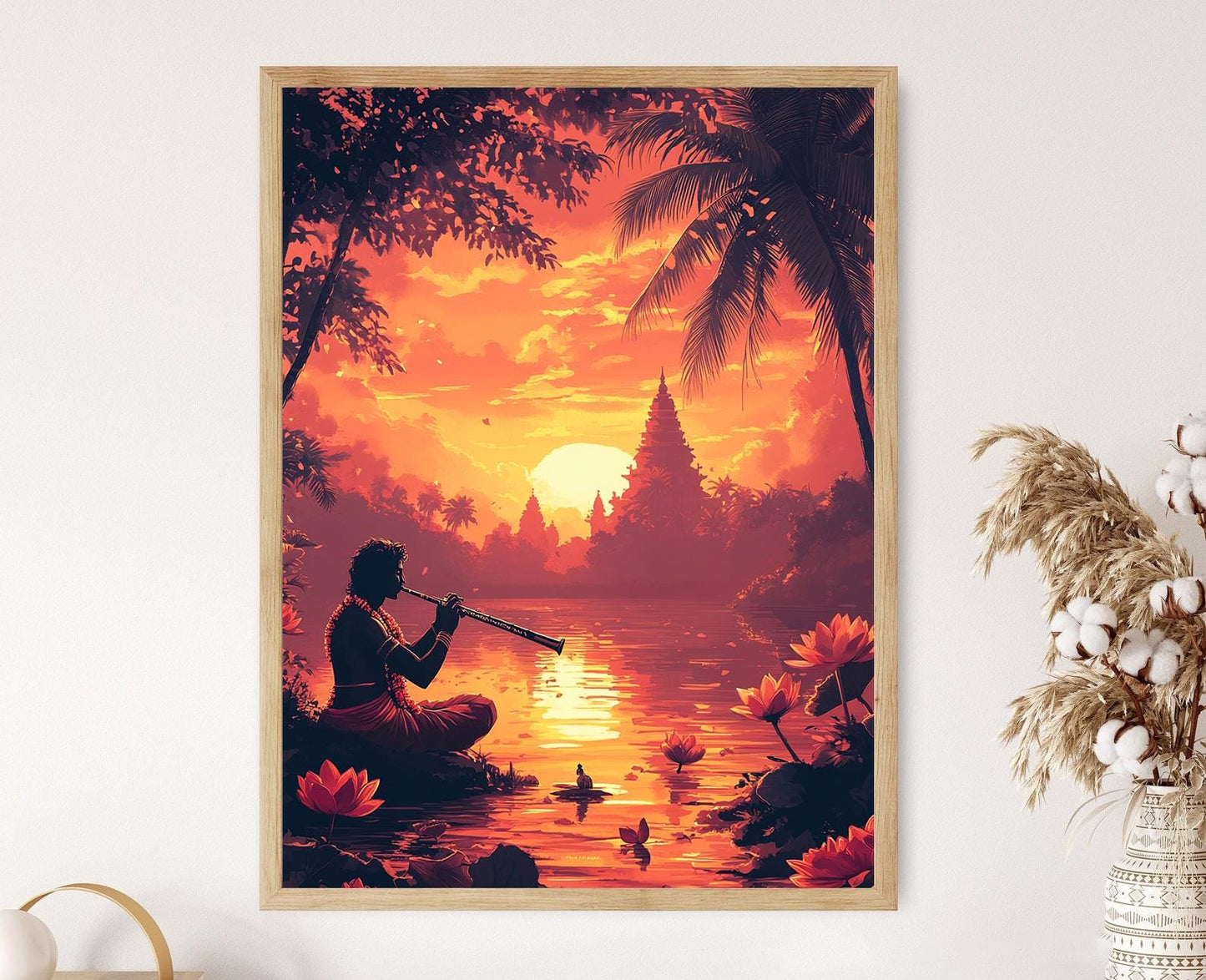 Affiche Artiste Flûtiste Indien – Poster Musique Classique au Bord de l'Eau