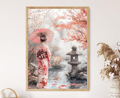 Affiche Jardin de Cerisiers – Impression Art de Femme en Kimono