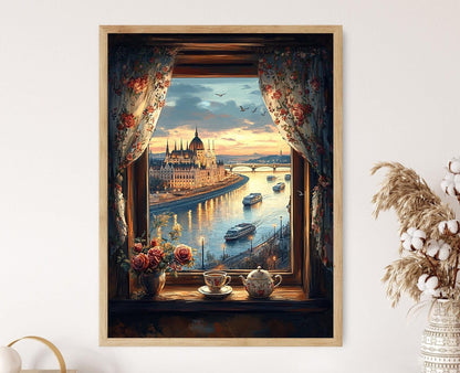 Affiche Budapest – Poster Art de la Fenêtre Rustique sur le Danube