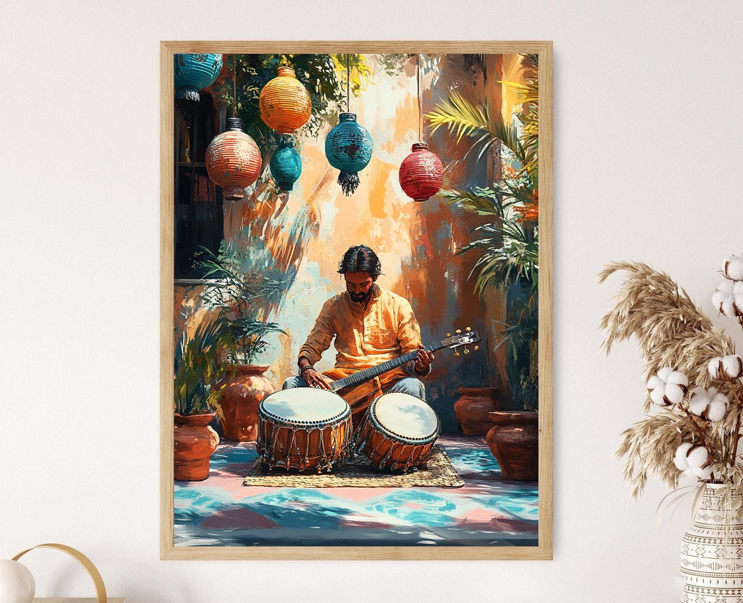 Affiche Musicien Indien – Poster Art Print de Tabla dans la Cour