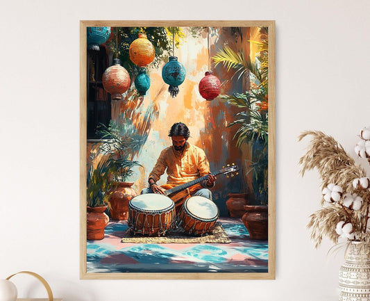 Affiche Musicien Indien – Poster Art Print de Tabla dans la Cour