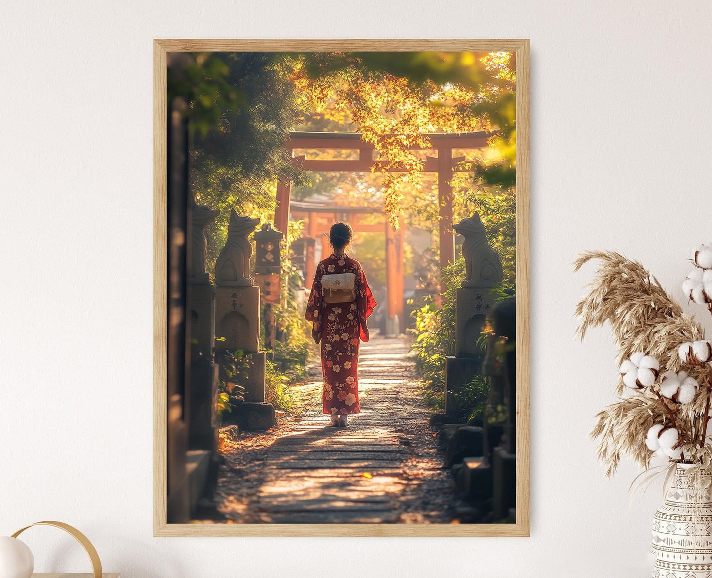 Affiche Sanctuaire Shinto – Poster Femme en Kimono, Art d'Automne