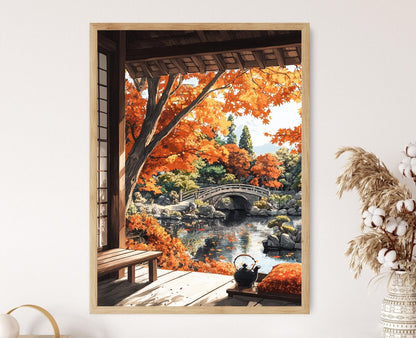 Affiche Hiroshima Terrasse avec Jardin – Poster Décor Automne Érable
