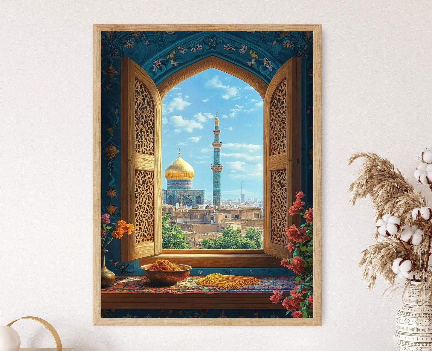 Affiche Fenêtre en Bois de Mashhad – Poster Vue du Sanctuaire Imam Reza