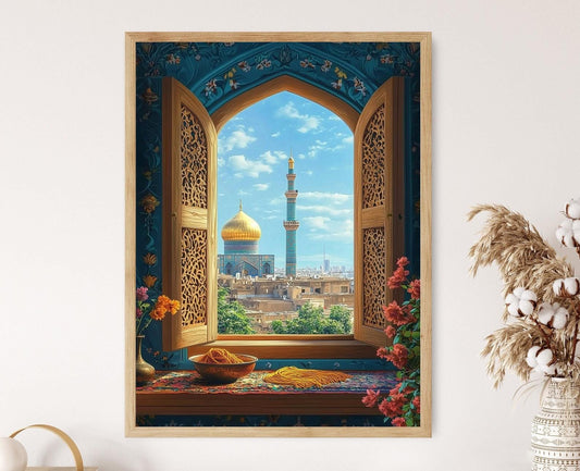 Affiche Fenêtre en Bois de Mashhad – Poster Vue du Sanctuaire Imam Reza