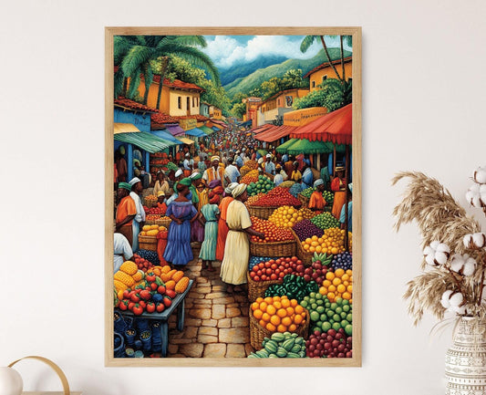 Affiche Marché Congolais – Illustration Colorée de Fruits Africains