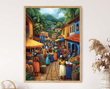 Affiche Marché de Djibouti – Poster Art Mural Coloré des Fruits Africains