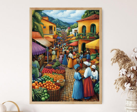 Affiche Marché Gabonais – Poster Illustratif de Fruits Africains Colorés