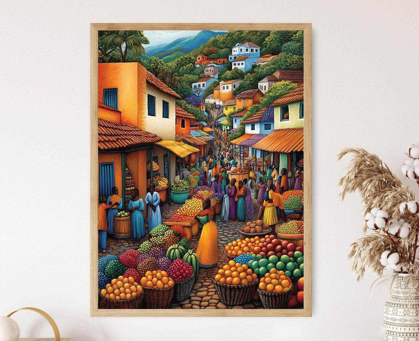 Affiche Marché Ghanéen – Poster Peinture Colorée de Fruits Africains
