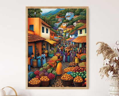 Affiche Marché Ghanéen – Poster Peinture Colorée de Fruits Africains