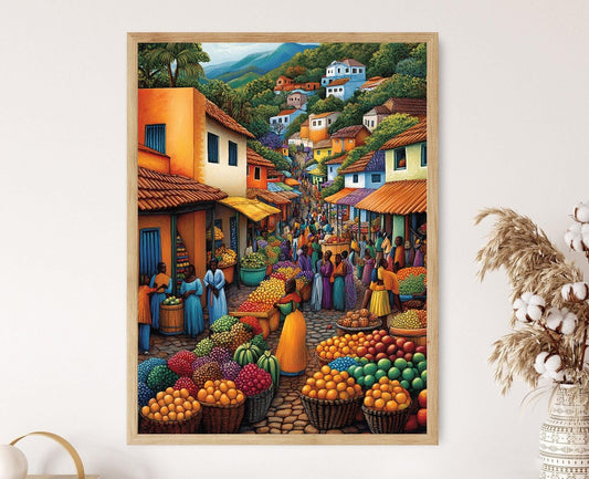 Affiche Marché Ghanéen – Poster Peinture Colorée de Fruits Africains