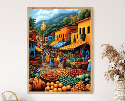 Affiche Marché Kenyan – Poster Illustration Colorée de Fruits Africains