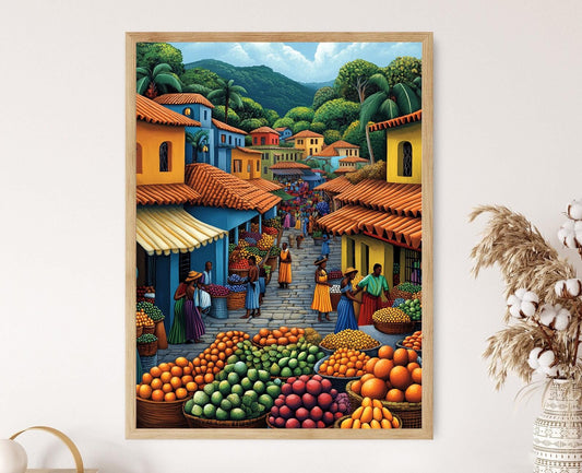 Affiche Marché Malawien – Poster Peinture Colorée de Fruits Africains