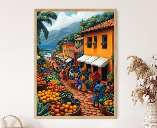 Affiche Marché Mauritanien – Poster Peinture Colorée de Fruits Africains