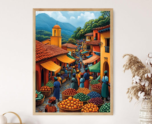 Affiche Marché de Maurice – Poster Art Mural Coloré des Fruits Africains