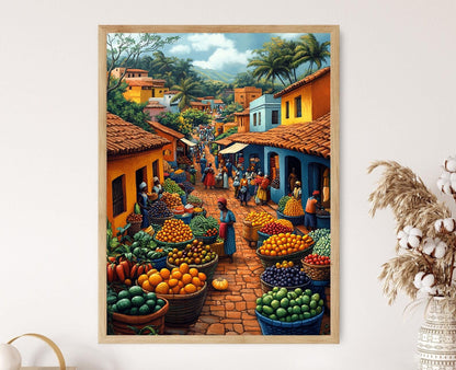 Affiche Marché Mozambicain – Poster Illustré de Fruits Colorés