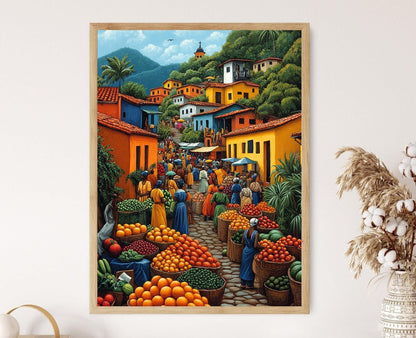 Affiche Marché Nigérian – Poster Coloré de Fruits Africains pour Cuisine