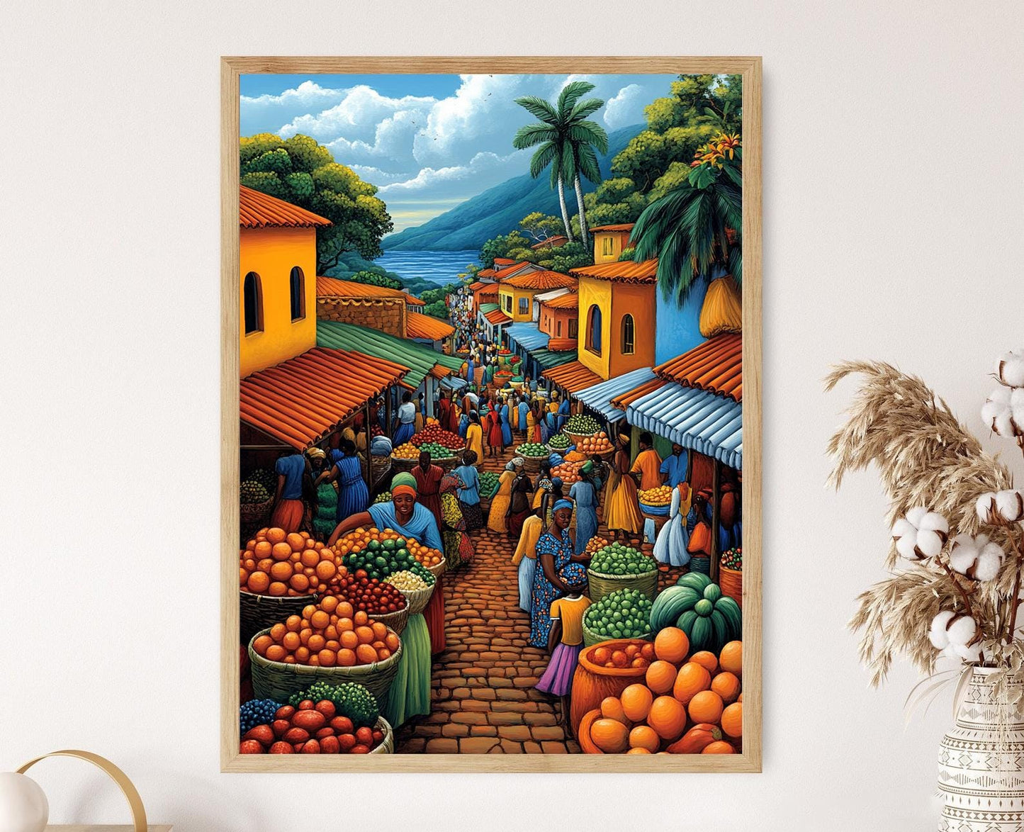 Affiche Marché Rwandais – Poster Peinture Colorée de Fruits Africains
