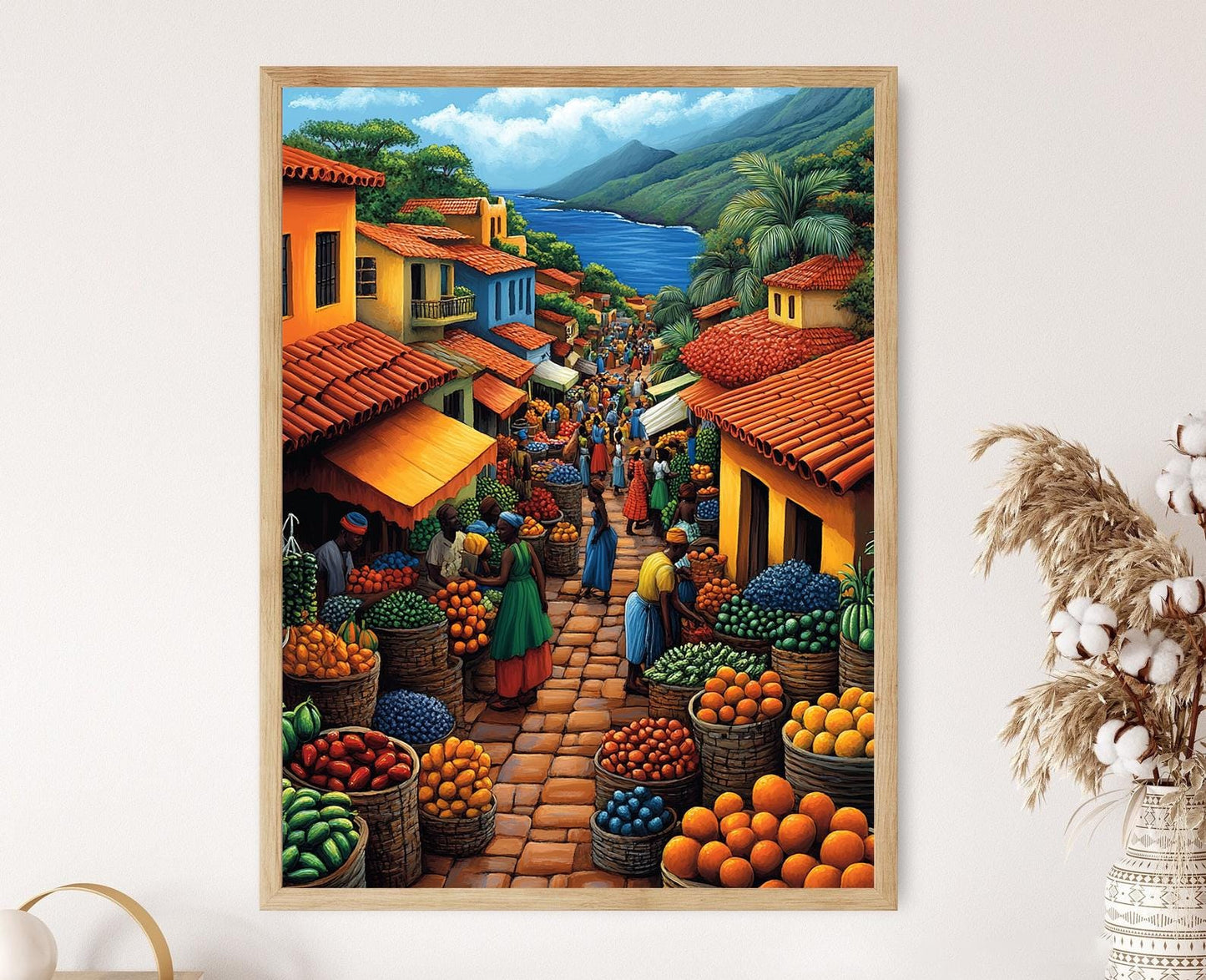 Affiche Marché des Seychelles – Poster Art Coloré de Fruits Africains