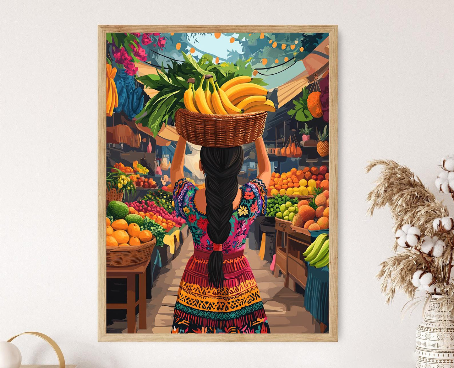 Affiche Marché Maya – Illustration d'Art Indigène Guatémaltèque