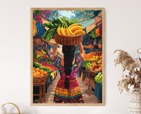 Affiche Marché Maya – Illustration d'Art Indigène Guatémaltèque