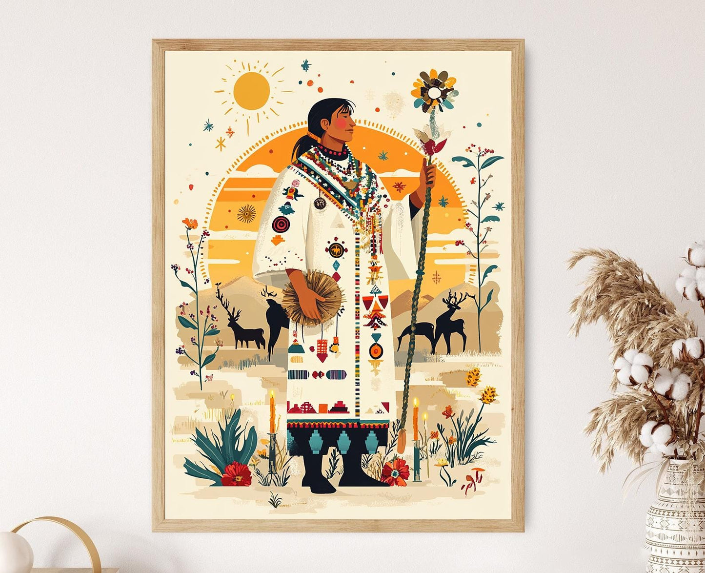 Affiche Chaman Huichol – Poster Illustration Spirituelle d'Art Populaire