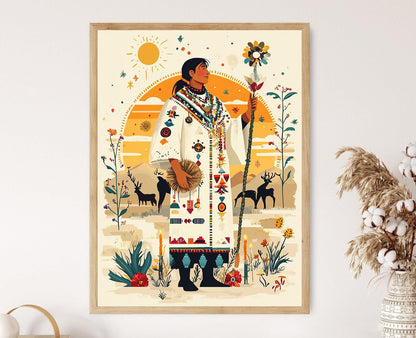 Affiche Chaman Huichol – Poster Illustration Spirituelle d'Art Populaire