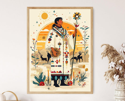 Affiche Chaman Huichol – Poster Illustration Spirituelle d'Art Populaire