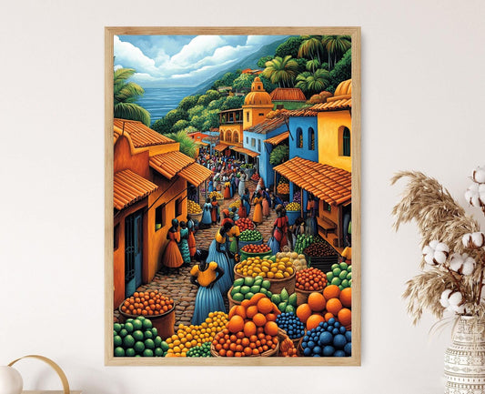 Affiche Marché de Tanzanie – Poster Illustration Colorée de Fruits Africains