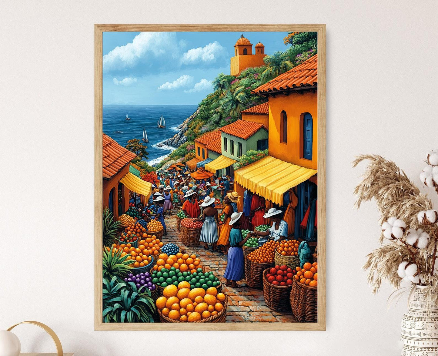 Affiche Marché du Zimbabwe – Poster Art de Mur Coloré de Fruits Africains