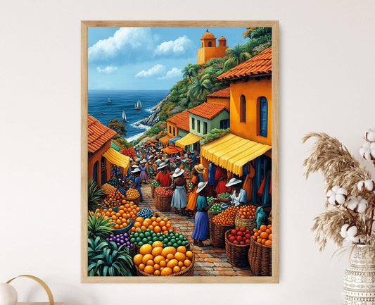 Affiche Marché du Zimbabwe – Poster Art de Mur Coloré de Fruits Africains