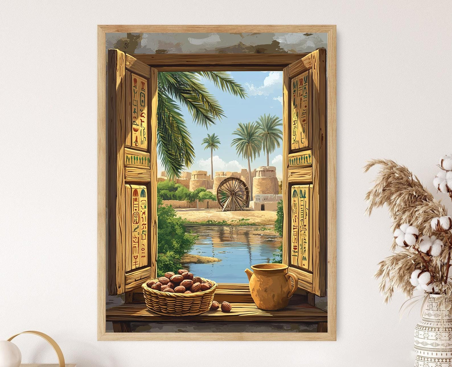 Affiche Fayoum – Illustration de fenêtre égyptienne avec motifs folkloriques