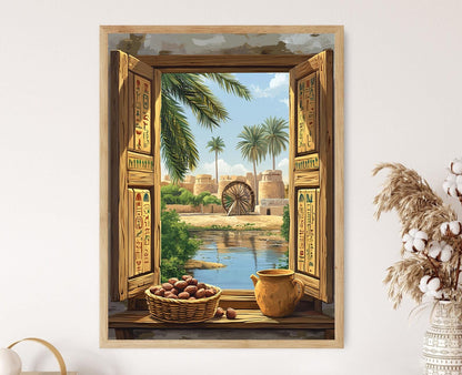 Affiche Fayoum – Illustration de fenêtre égyptienne avec motifs folkloriques