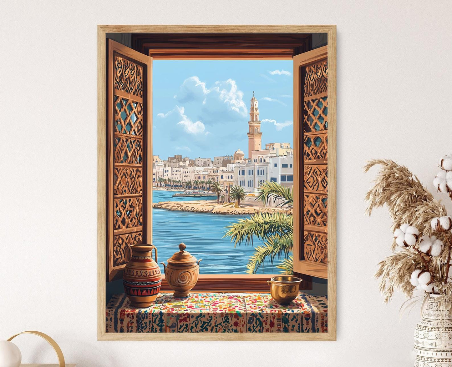 Affiche Alexandria – Illustration de fenêtre égyptienne avec motifs folkloriques