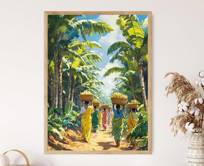 Affiche Récolte de Bananes en Tamil Nadu – Illustration d'Agriculteur