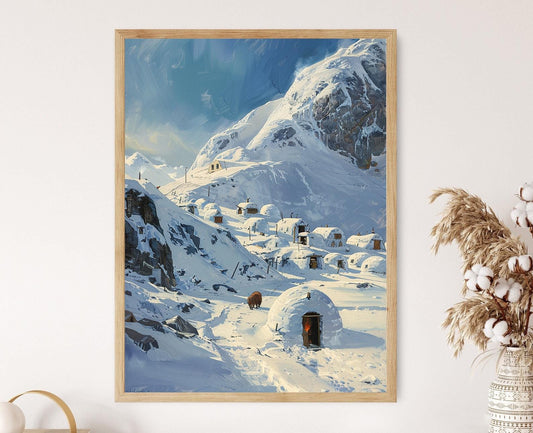 Affiche Village Inuit – Poster Peinture des Maisons Arctiques Traditionnelles