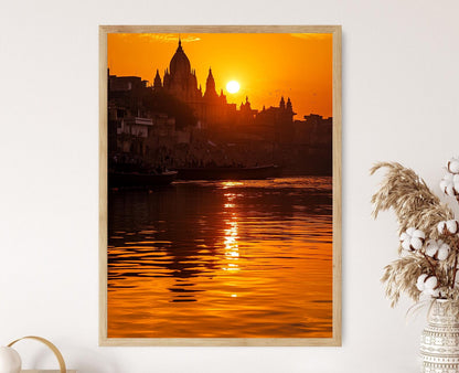 Affiche Varanasi – Poster Silhouette du coucher de soleil sur le Gange
