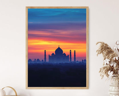 Affiche Taj Mahal – Poster Silhouette au coucher de soleil à Agra