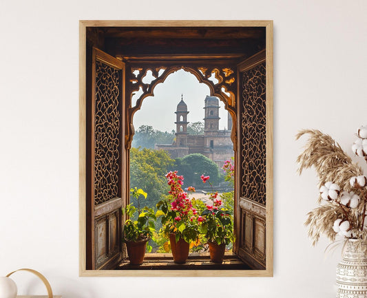 Affiche Lucknow – Poster Art de Bara Imambara et Fenêtres en Treillis