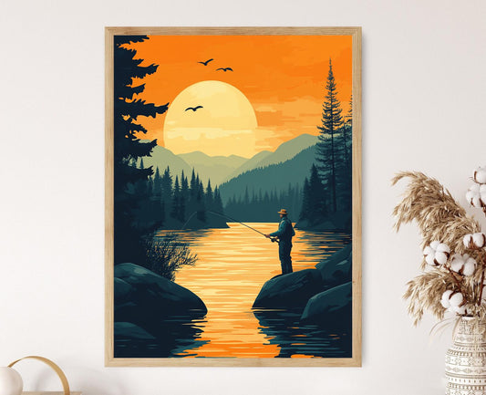 Affiche de Pêche à la Mouche – Illustration de Truite en Rivière