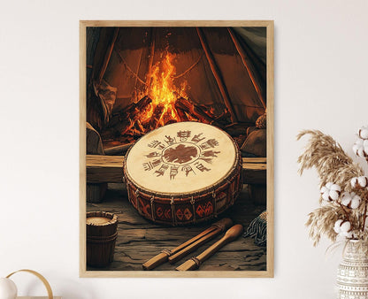 Affiche Sami – Poster Illustration Chamanique Nordique avec Motifs Duodji